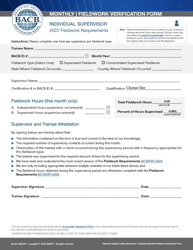 2023 Bacb Monthly Verification Form Printable Forms Free Online