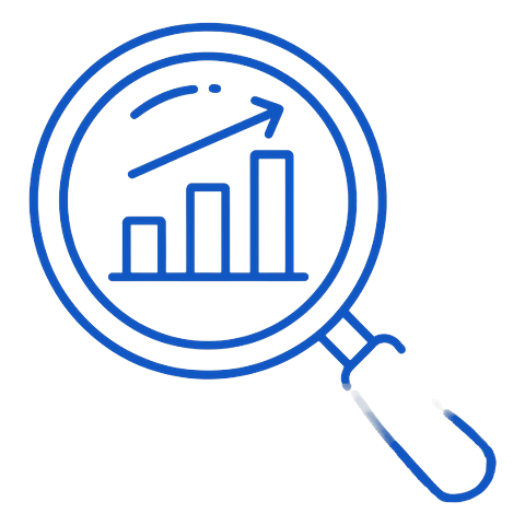 A magnifying glass over a small bar chart