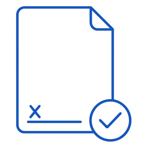 A verification form with a signature line and a checkmark