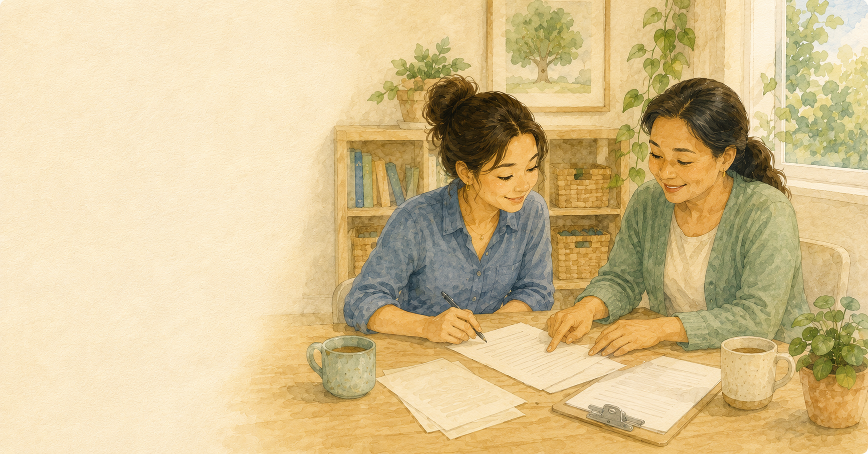 Trainee signing a supervision contract while her supervisor points to a clause, the written agreement the BACB requires before any fieldwork hours count